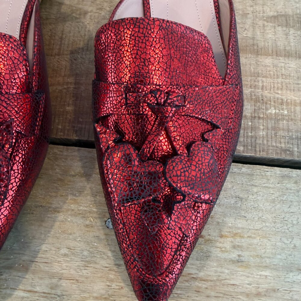 Alberta Ferretti-Red Mia Laminated Leather Mules  NEW W BOX Size 37 - Picture 8 of 11